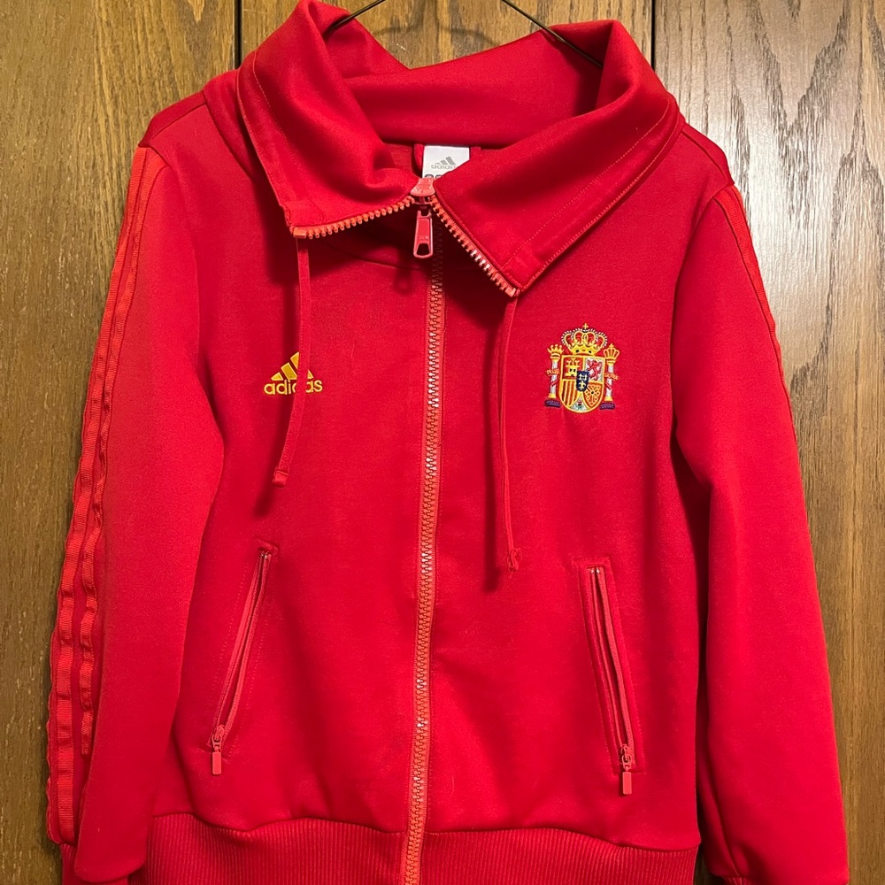 Adidas Spain Soccer Jacket with Oversized Neck, Size M
